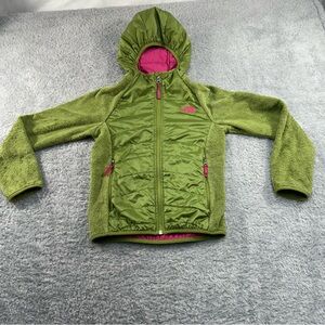 The North Face Girls Green and Pink Hooded Full Zip Fleece Jacket Medium 10/12